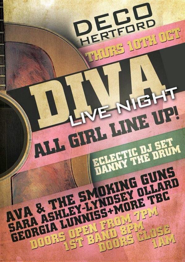 THIS THURSDAY! Deco in Hertford :) I shall be playing a set of original songs and a few covers. Xxx