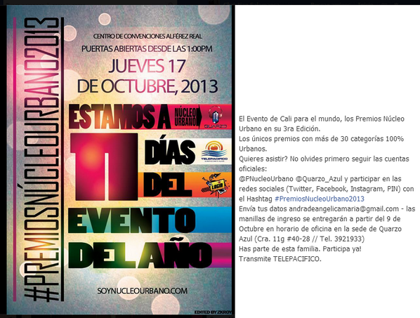 PNucleoUrbano's tweet photo. Información importante! comunica @PNucleoUrbano @Quarzo_Azul #PremiosNucleoUrbano2013 #PNU2013 
(VER IMAGEN) http://t.co/t60qsEA92G