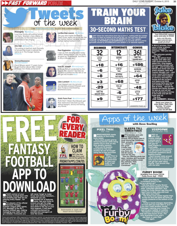 PromotAPPS's tweet photo. And here's the actual promo for the #FreeApp inside the Daily Star Sunday today - http://t.co/ag2JiFlA2I