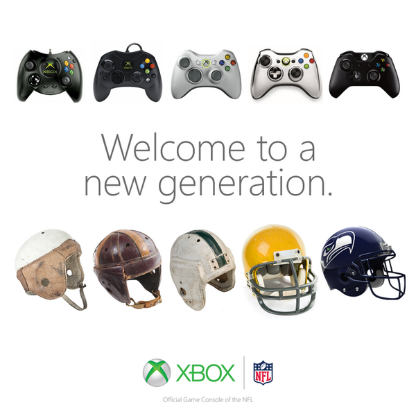 XBOX's tweet photo. NFL and Xbox, changing the game one generation at a time. #NFLonXbox http://t.co/ZeUF4inWPn