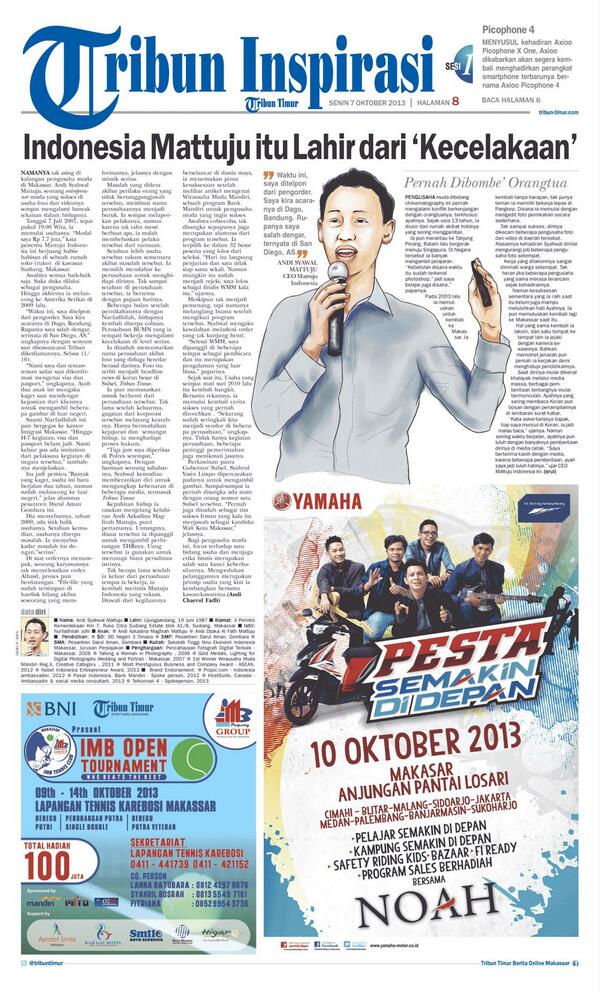 mattuju's tweet photo. CEO kami @AndiMattuju di Tribun Inspirasi hari ini: @Mattuju itu lahir dari "kecelakaan" via: @tribuntimur http://t.co/0y5Jt8QjvW