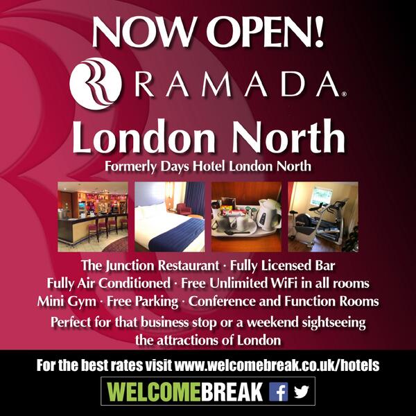 MotorwayHotels's tweet photo. NOW OPEN ~ RAMADA LONDON NORTH 
http://t.co/ssnoJHjPid http://t.co/MqP8Vk7zxH