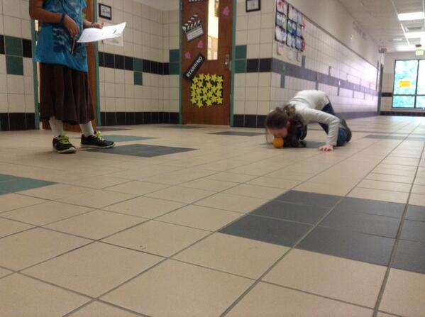 TheMeadowsAACPS's tweet photo. Mrs. Kolakowski's class measuring distance and time for the  Nose Orange Push! STEM learning at its' best! http://t.co/kuQKZ0khkz