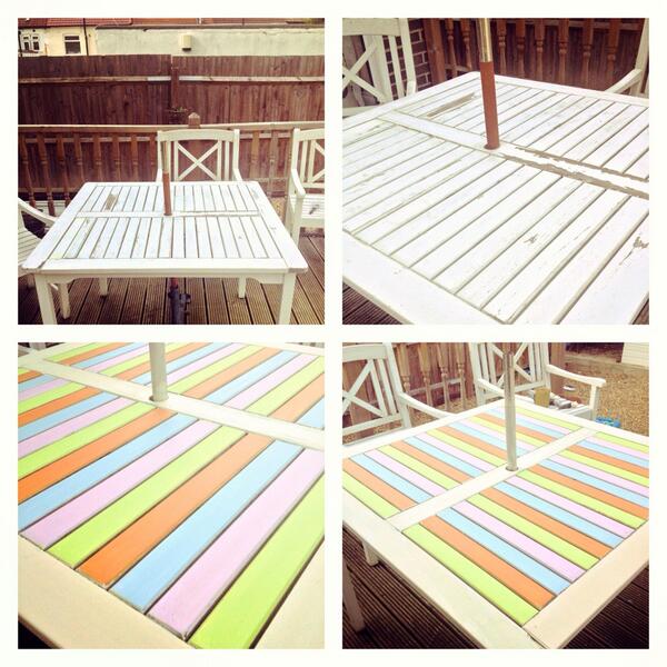 KiaraBlake's tweet image. Today I decided to inject some colour into my garden #RainbowTable #Upcycle
