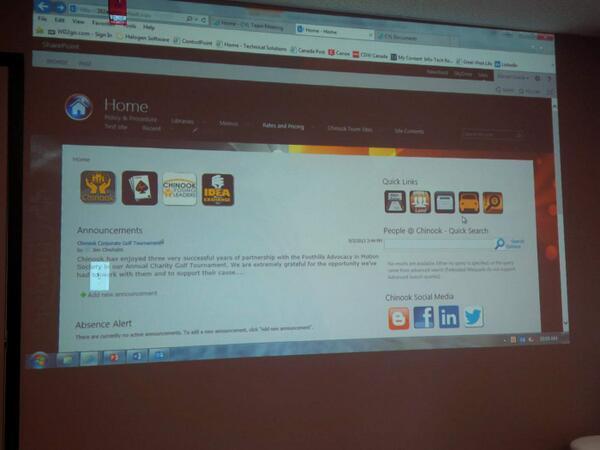 ChinookYL's tweet photo. @ChinookYL rocking a productive meeting! Checking out the new SharePoint site. What do you think? http://t.co/ail4jxkEXx