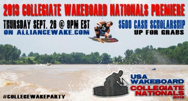 alliancewake's tweet photo. The @USAWakeboard Collegiate Nationals premiers on http://t.co/sgL5nihqTL this Thursday night #CollegeWakeParty http://t.co/cKVd7B9Y2f