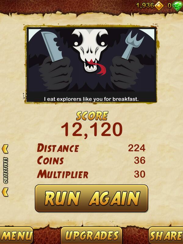 wankwasi's tweet photo. I got 12120 points while escaping from a Giant Demon Monkey. Beat that! http://t.co/Z0iLBJhvf4 http://t.co/jaIKNhSOh1