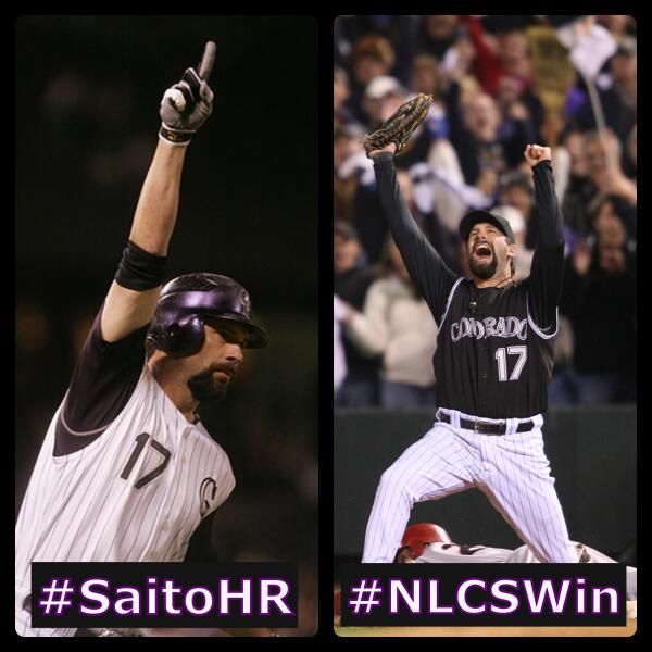Rockies's tweet photo. #ToddsTops: More iconic Helton pose #SaitoHR or #NLCSWin? VOTE W/ HASHTAG, past votes here: http://t.co/hyX8m8Y9Yj http://t.co/R4QpWkcmis