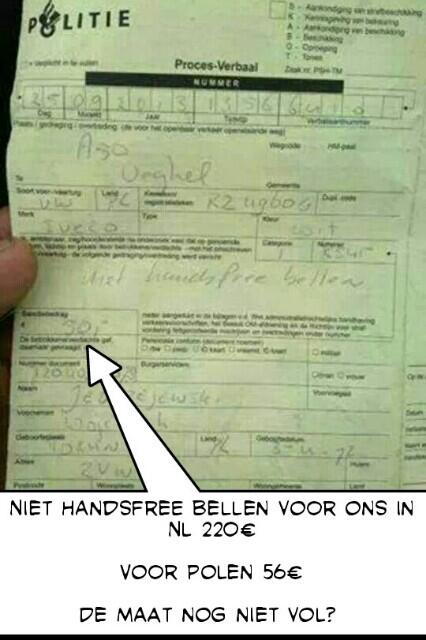 BORSEdiMODA1's tweet photo. Is de maat nog niet vol hiero? Wij betalen  4x zoveel voor een bekeuring niet handsfree bellen dan een Pool! http://t.co/dfj7TVyWC1