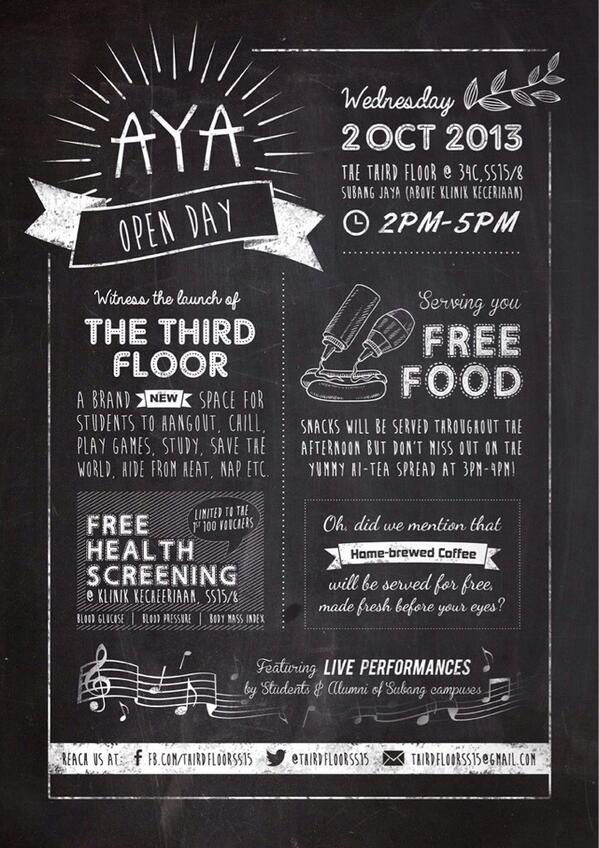 ThirdFloorSS15's tweet photo. G'day, world! We're excited abt the AYA Open Day next Wed right here in our crib. Share this poster with ur friends! http://t.co/Nks51fkzuB