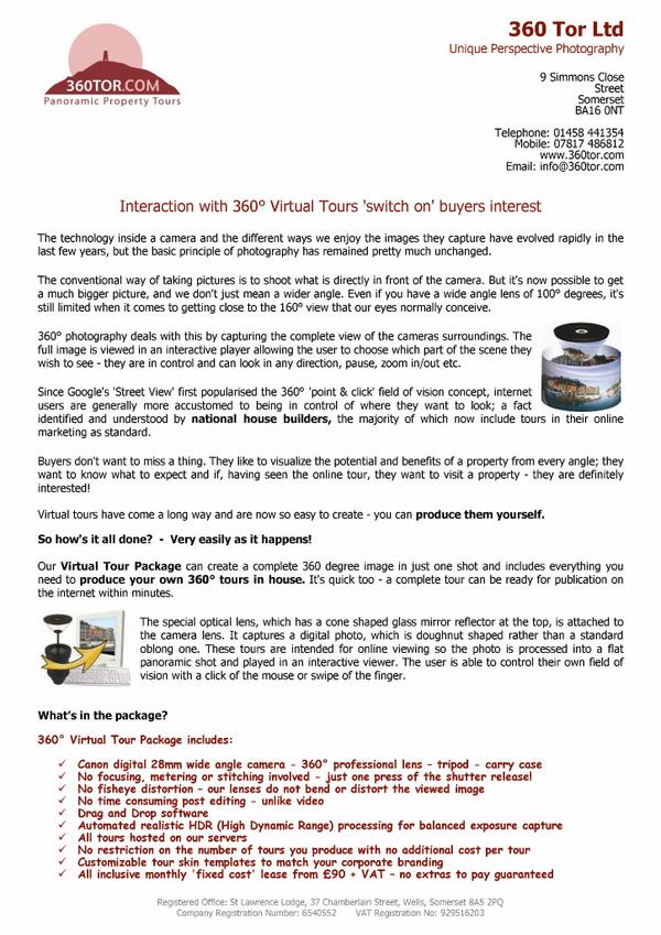360tor's tweet image. Our latest info letter titled - "Interaction with 360° Virtual Tours 'switch on' buyers interest" Page 1