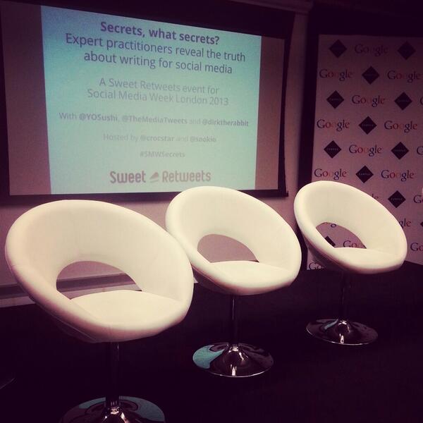 Sweet_Retweets's tweet image. These seats are soon to be filled with our lovely guests dispensing social media wisdom! #SMWSecrets #SMWLDN