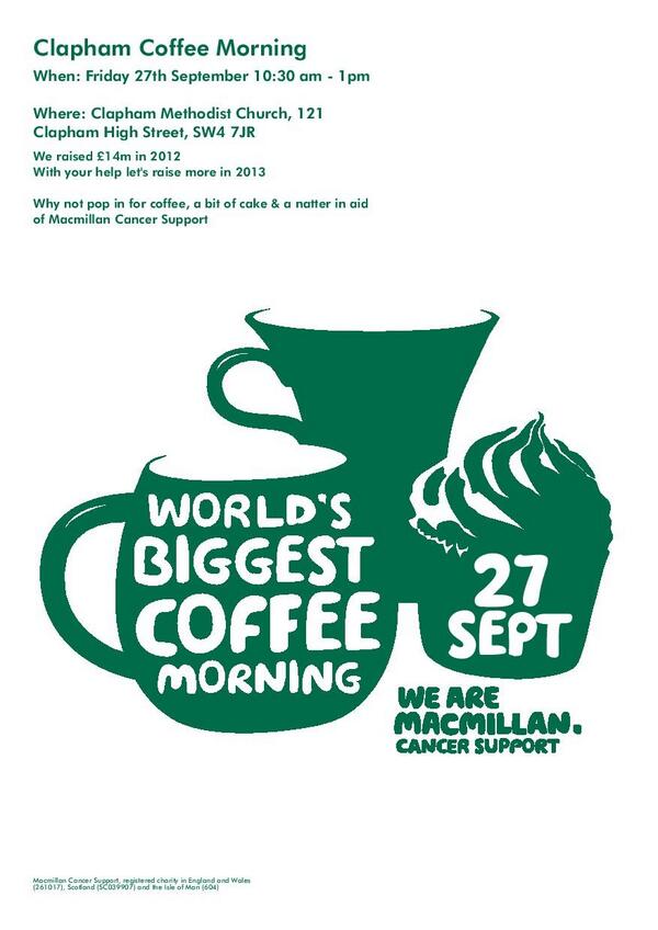 selinamehra1's tweet image. @LondonSW4 Final push pls RT - we're so excited Clapham Cake &amp;amp; #coffeemorning tomorrow raising funds #Cancer
