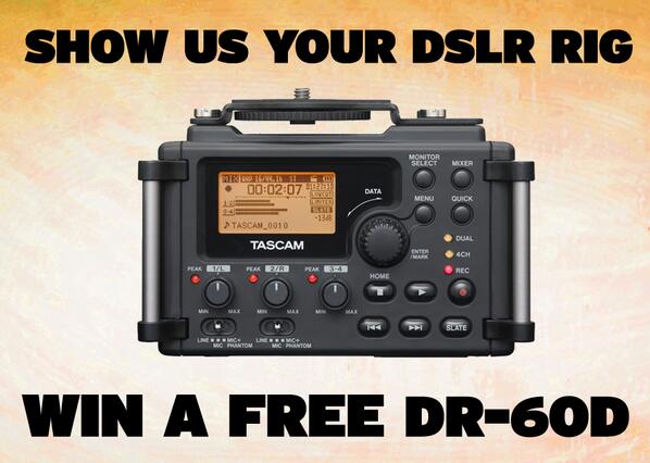 TASCAMpro's tweet photo. Bonus giveaway this week! All #DSLR shooters... Send us a shot of your DSLR rig for a chance to win a #DR60D! http://t.co/1FRuEL5VHK