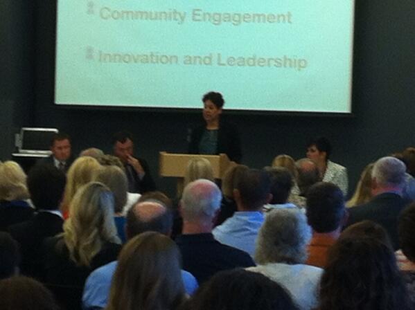 MountainMiller's tweet photo. #Drury's Dr. Cristina Gilstrap unveiling Community Focus Report at #OFEC. http://t.co/ox2AgcauGn
