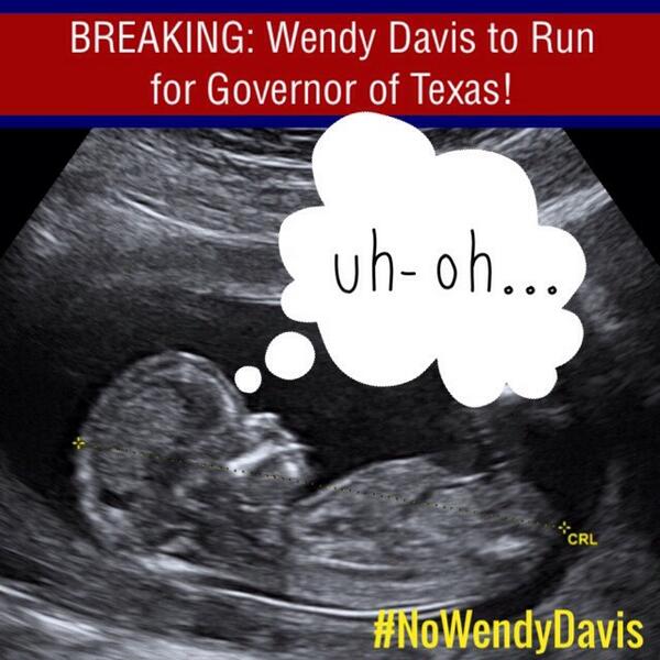ProducerSusan's tweet photo. RT if you believe Texas deserves a Governor who will stand for ALL Texans---born &amp; unborn. #NoWendyDavis #WendyDavis http://t.co/u0IA2J2eCW