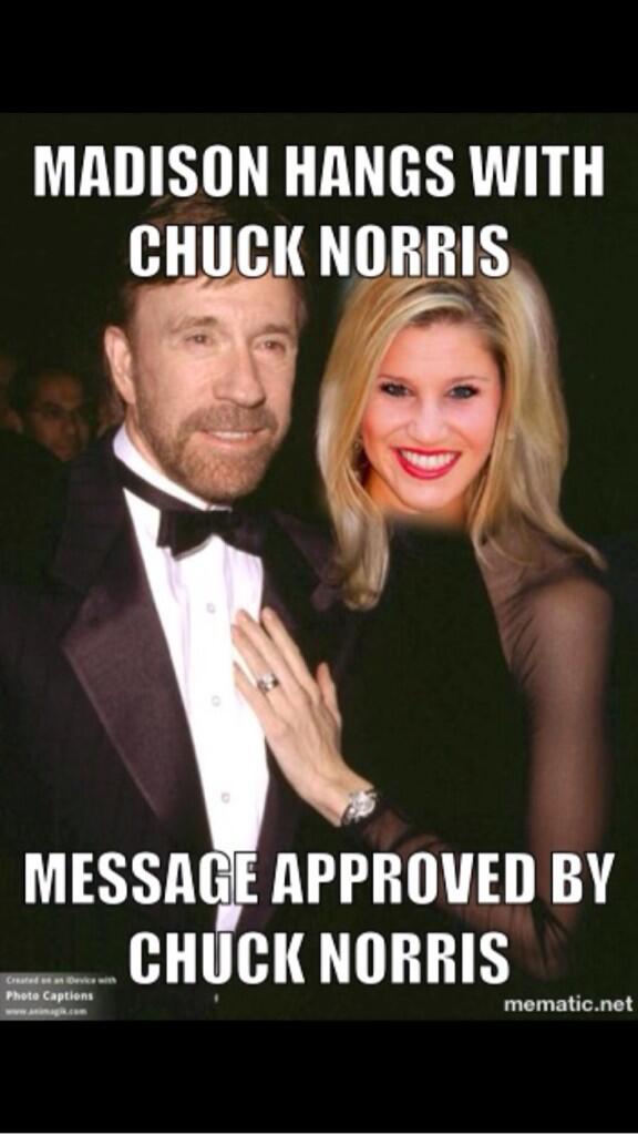 MadisonforQueen's tweet photo. Madison and Chuck are BFFs! She touched his chest and lived to tell about it. That's how cool she is! GO VOTE!!!! http://t.co/W5EPDkJqQx
