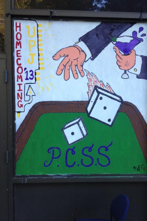 PCSS_UPJ's tweet image. The masterpiece window: &quot;High Rolling&quot; experience for Homecoming. Excellent work @TR_Bullmoose12 &amp;amp; @saucy_salem11