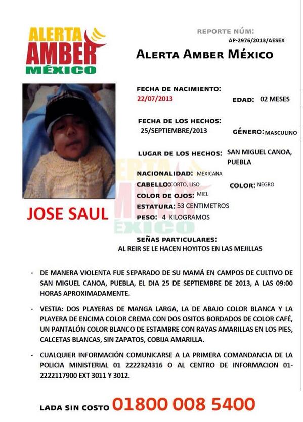 Difunde x favor #AlertaAmber #Puebla  José Saúl,25/09/2013 en San Miguel Canoa