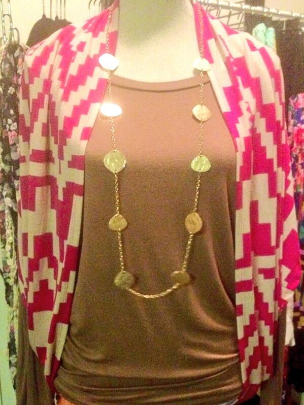 SylvieStyle's tweet photo. A major fall moment at SS! Tribal cocoon cardigan $40, Necklace $24, Mocha jersey tunic (sold out) #fashion #atx http://t.co/uVPIqgLWiU