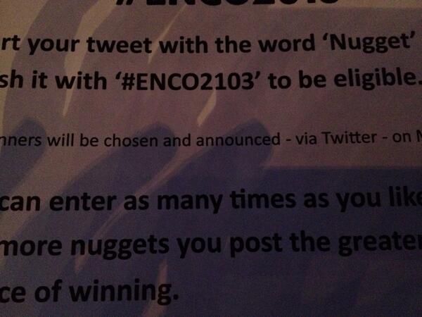 captainconnect's tweet image. Nugget Marketing Lesson 101... Get your # right in the instructions ;) #enco2013 We love #BottysEC