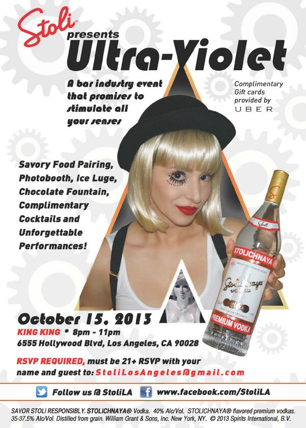 StoliLA's tweet photo. AWESOME @Stoli #barindustry event on Oct 15th at King King in #Hollywood see flyer for details. RSVP is a must! http://t.co/sUHduIGzKF