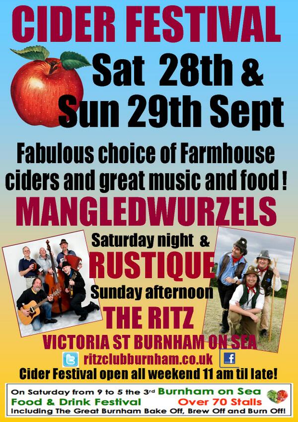 RitzClubBurnham's tweet photo. Burnham on Sea Cider Festival - this weekend at the Ritz Victoria St. Enjoy a great selection if farmhouse ciders! http://t.co/Ev9qwjkZob