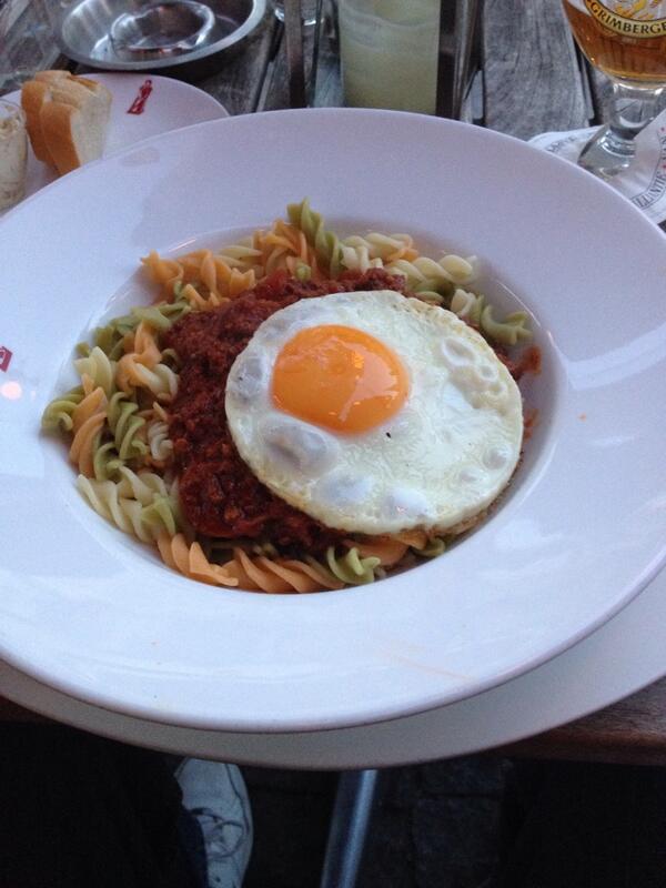 MarkBrucoli's tweet photo. I guess a fried egg on top of pasta is normal....just not sure how this all got started! http://t.co/mdFL1HF3RR