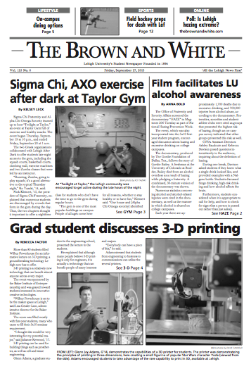 LUBrownWhite's tweet photo. The Brown and White Front Page – September 27th 2013 Issue http://t.co/rySrllA5cL