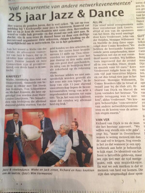 25 jaar J &amp; D, mooi interview in 'weekblad Oosterhout'. Naast Jazz Connection &amp; Denise Jannah hoofdact; HANS DULFER.