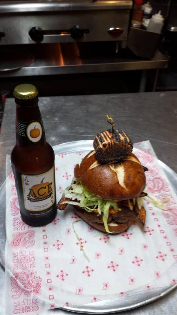 shackcypress's tweet photo. Our Blackened Pumpkin Burger stuffed w/pumpkin compound butter, pimiento cheese w/Ace pumpkin cider bacon http://t.co/qYs29OaDLc