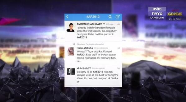 ameenurashraff's tweet image. The awkward moment when our tweet keluar dalam TGIAF @AkademiFantasia . CC: @HanisZalikha , @klubbkiddkl  #AF2013