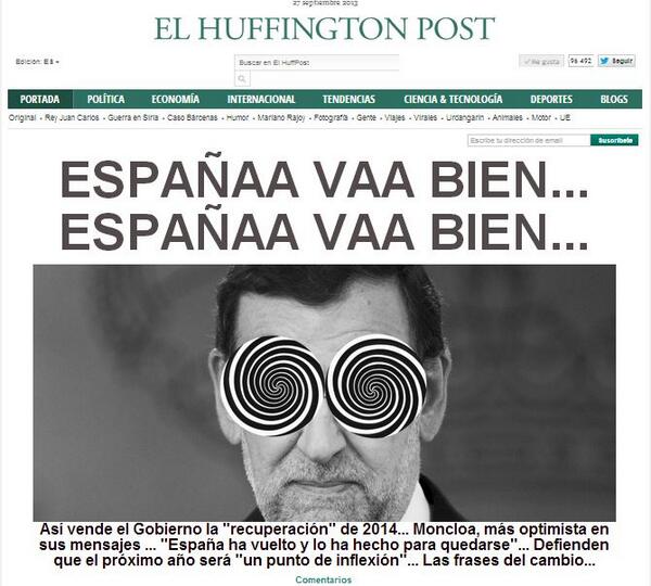 ElHuffPost's tweet photo. Españaaa va bieen... Espaaaña va bieeen... http://t.co/0gvAAo4LWq Nuestra portada, ahora http://t.co/2PbU6SLnfQ