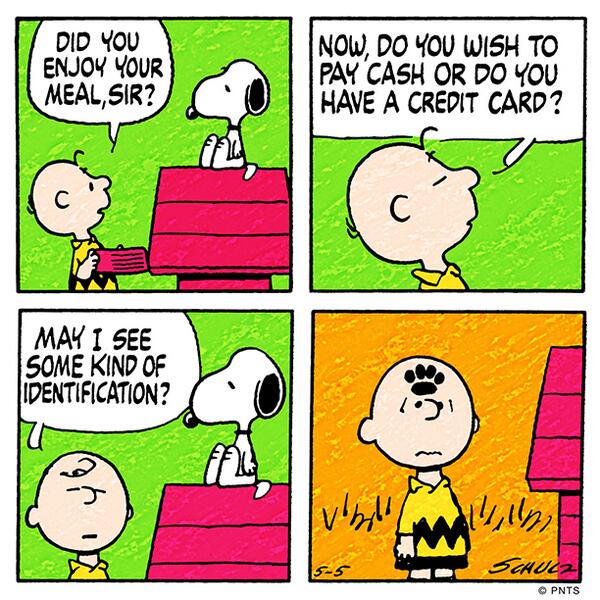Snoopy's tweet image. Lunch with Snoopy and Charlie Brown.