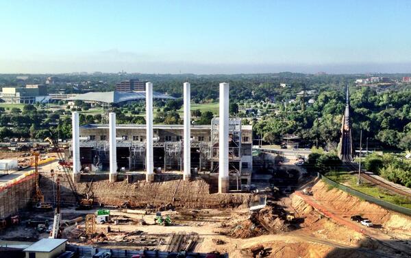 Construction Update: a sky crane is being built at the Seaholm site.