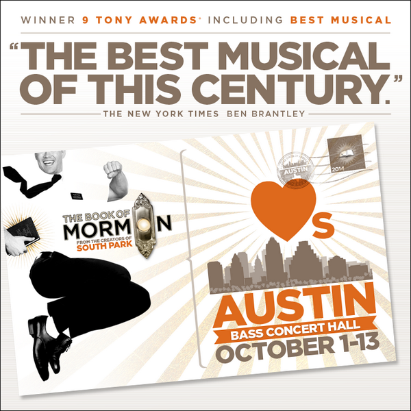 Austin, TX! Follow &amp; Retweet for your chance to win 2 tickets to The Book of Mormon at <a href="/TXPerfArts/">TX Performing Arts</a> 10/2 #BOMAustin