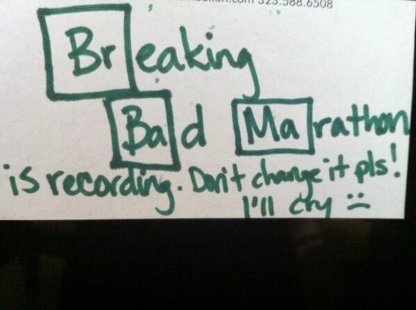 E_lizzabeth's tweet photo. @aaronpaul_8 so much love for the show. People in my house have been warned! #bbfans #BreakingBadMarathon http://t.co/7WCUrFIjEa