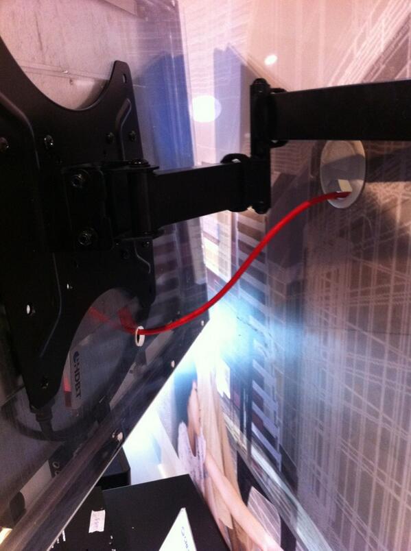 KinSaile's tweet photo. Aqua vision prototype TV shown as a single Cat5 wire providing HDMI video/audio, control and upto 100 watts of power http://t.co/uLuMCnZW9J