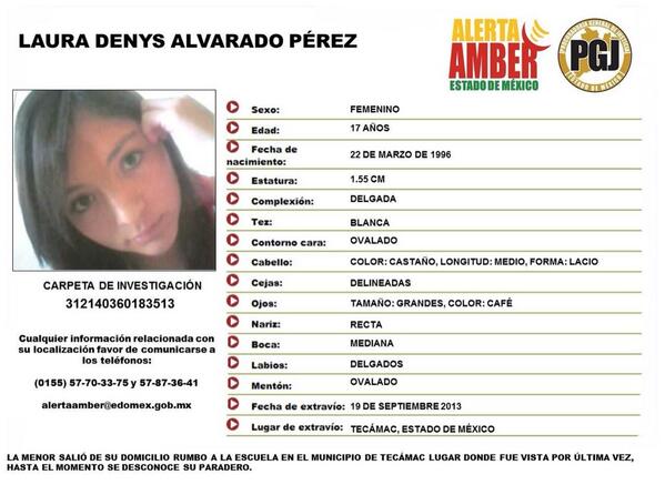 Ratn12's tweet photo. Por favor Difunde #AlertaAmber Laura Denys Alvarado Perez 17 Desaparecida  #Edomex http://t.co/PDWVmKI9u6” http://t.co/nTtXunS2SE