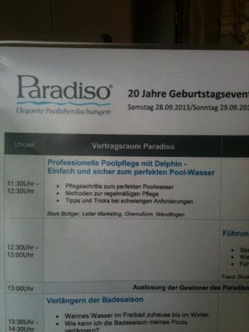 MarkBoettger's tweet image. In einer Stunde geht's los: Kostenloser Delphin-Workshop #Poolpflege bei Paradiso in Neuried.