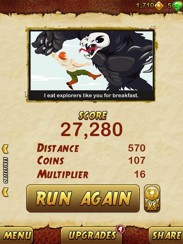LMB1977's tweet photo. I got 27280 points while escaping from a Giant Demon Monkey. Beat that! http://t.co/nHAIWdRprb http://t.co/DvcPdUT9bV