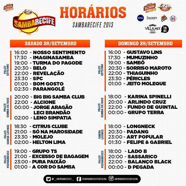 Confira os horários do #SambaRecife