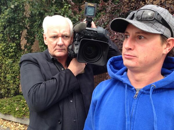 jeretholt's tweet photo. I am use to being behind the camera, this guy wanted to improvise. Thanks for the great pic @colinmochrie http://t.co/KuZf4fyICT