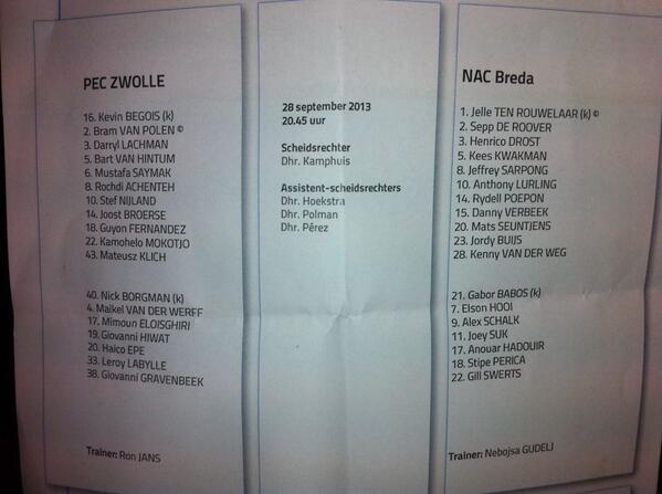 ronaldbrabant's tweet image. De mannen die vanavond starten in Zwolle. Ten Rouwelaar speelt zijn 250e duel voor NAC. #ob #NACpraat #zwoNAC