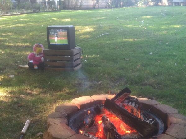 Bobcatgrad's tweet image. Even @SliderTheMascot came out for our campfire @Indians watch party. #TribeLive #ChasingOctober