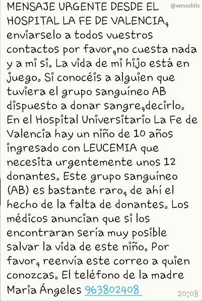 versoshits's tweet photo. RT POR FAVOR. ES MUY IMPORTANTE. PODEMOS SALVAR UNA VIDA. GRACIAS POR VUESTRA COLABORACIÓN. http://t.co/LvtPNWSU7x
