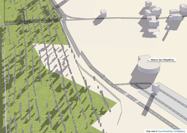 1jour1carte's tweet photo. Les alignements de Carnac sur #openstreetmap en vue 3D sur #F4Map http://t.co/FgDdbn0etC http://t.co/x7wjwYHKuQ