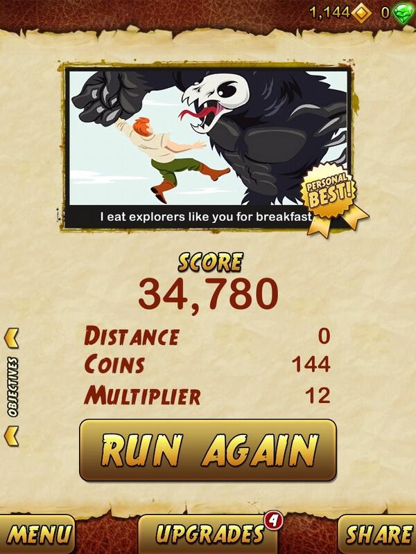 skyoush's tweet image. I got 34780 points while escaping from a Giant Demon Monkey. Beat that! bit.ly/TempleRun2