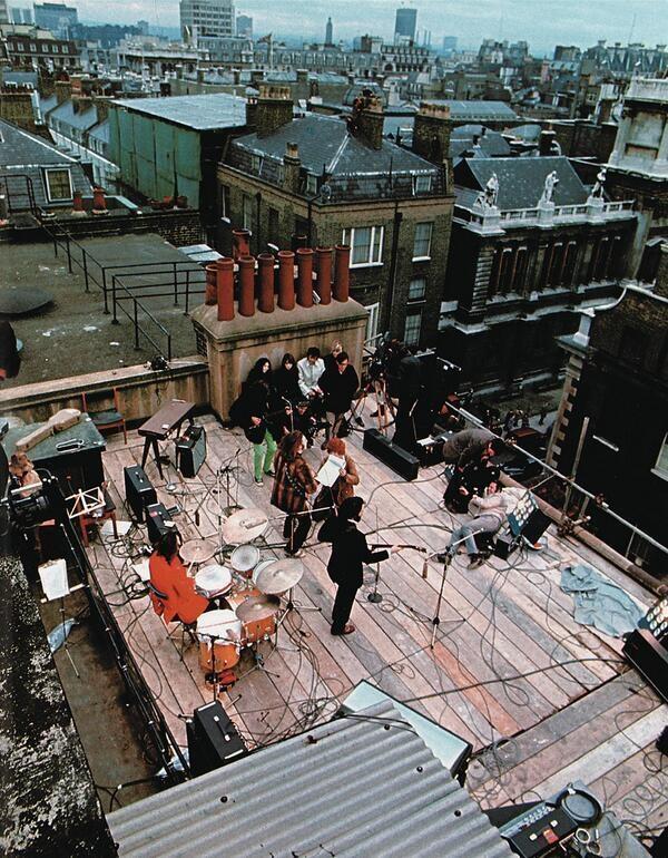 The Beatles' last live performance together on the rooftop of Apple Records headquarters in London, 1969
