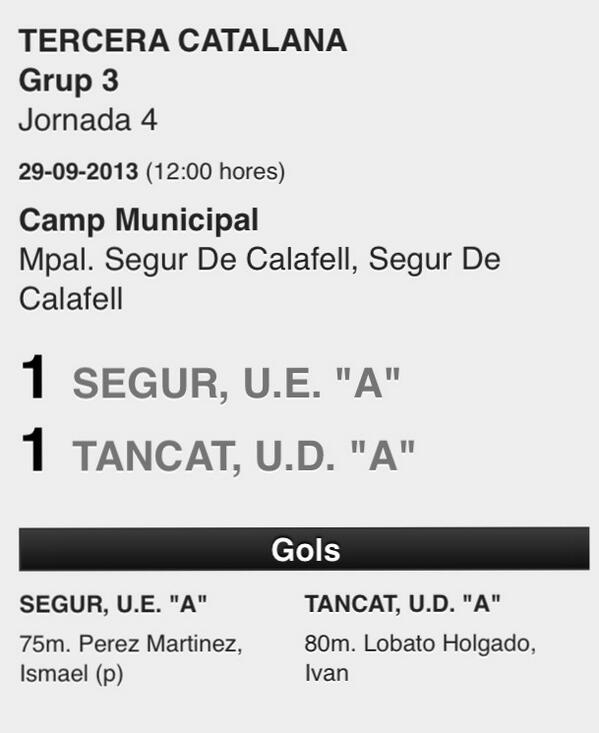 UE Segur 1-1 UE Tancat. Acta del partido.